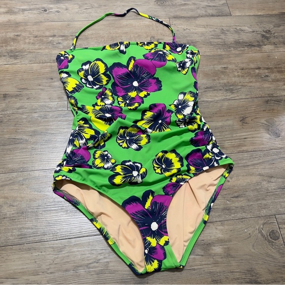 J.Crew One-piece Tube Top Halter Neck Backless Swimsuit Preppy Green Size Large - Picture 6 of 16